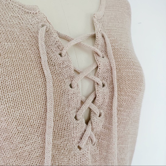 LOFT Beige Lace Up Sweater XS - Picture 3 of 7